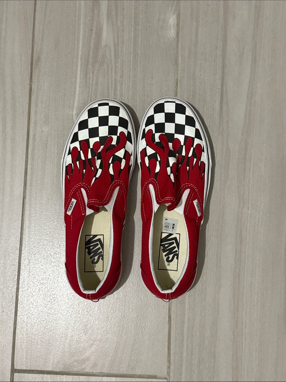 Vans Kids Slip-On Checkerboard with Red Flame Detail
